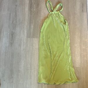 Green Halter Neck Pleated Dress